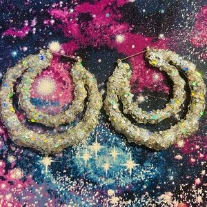 Sparkling Bamboo Silver Hoop Earrings